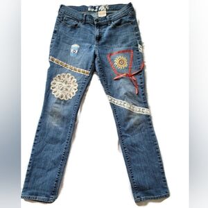 Women's Blue Jeans with Patchwork Design